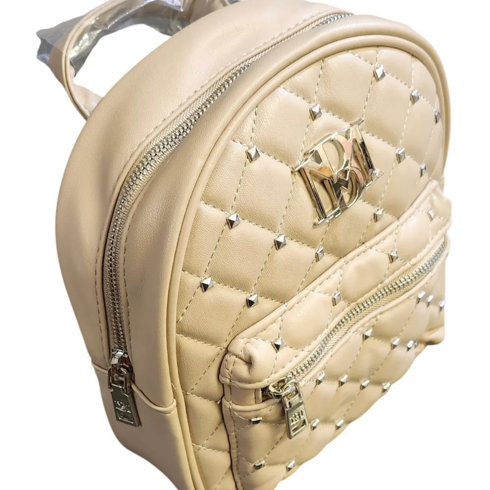 Badgley Mischka Cream Quilted Backpack with Silver Details